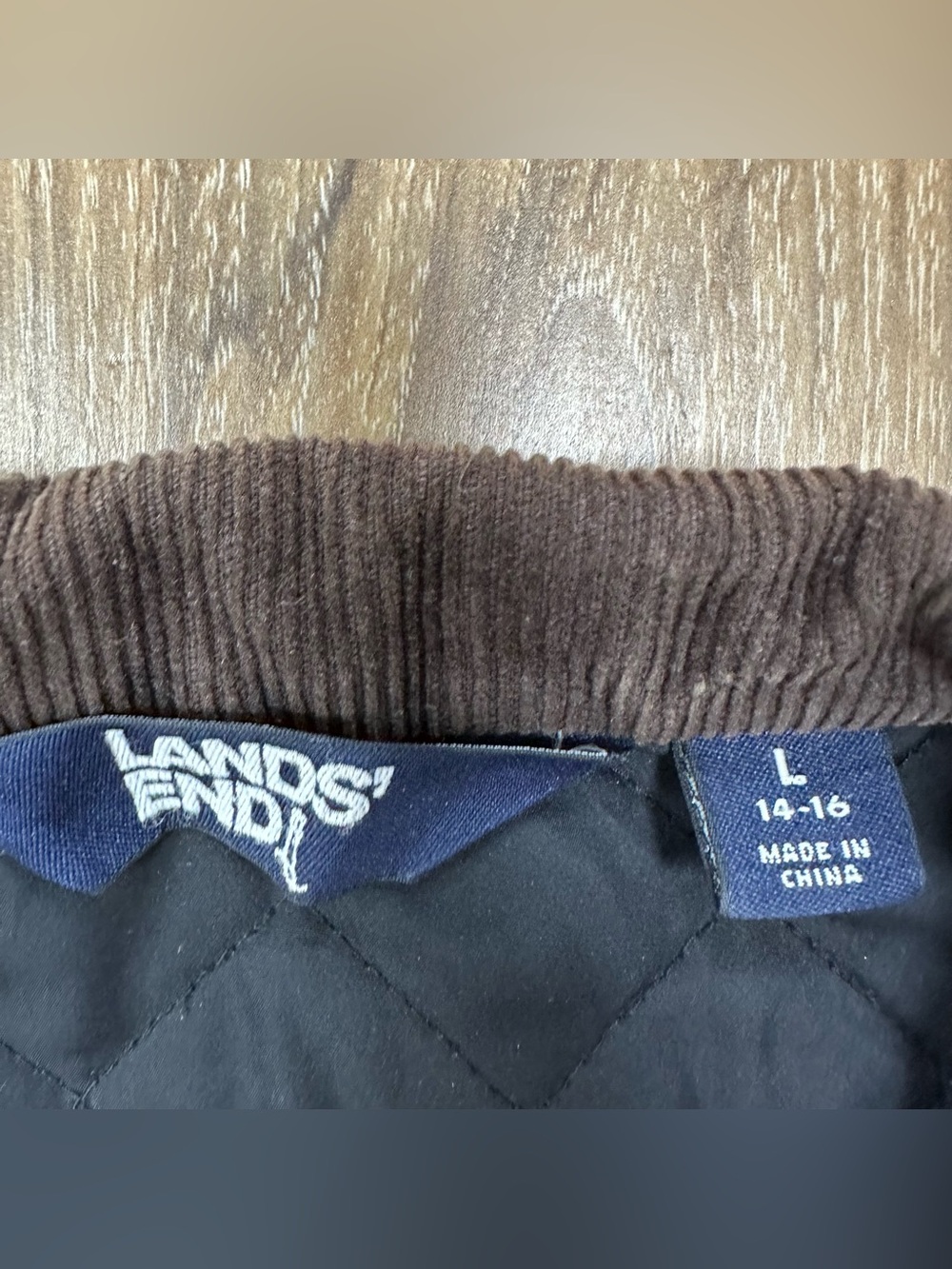 Women’s Land’s End Quilted Corduroy Collar Primaloft Coat, Black, Large - Picture 4 of 7